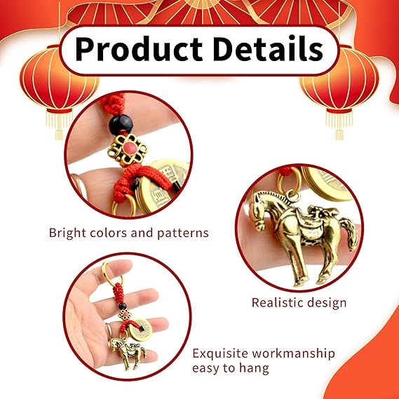 Horse Keychains Chinese New Year Horse Keyholder Feng Shui Hanging Pendants for Keys thumbnail 3