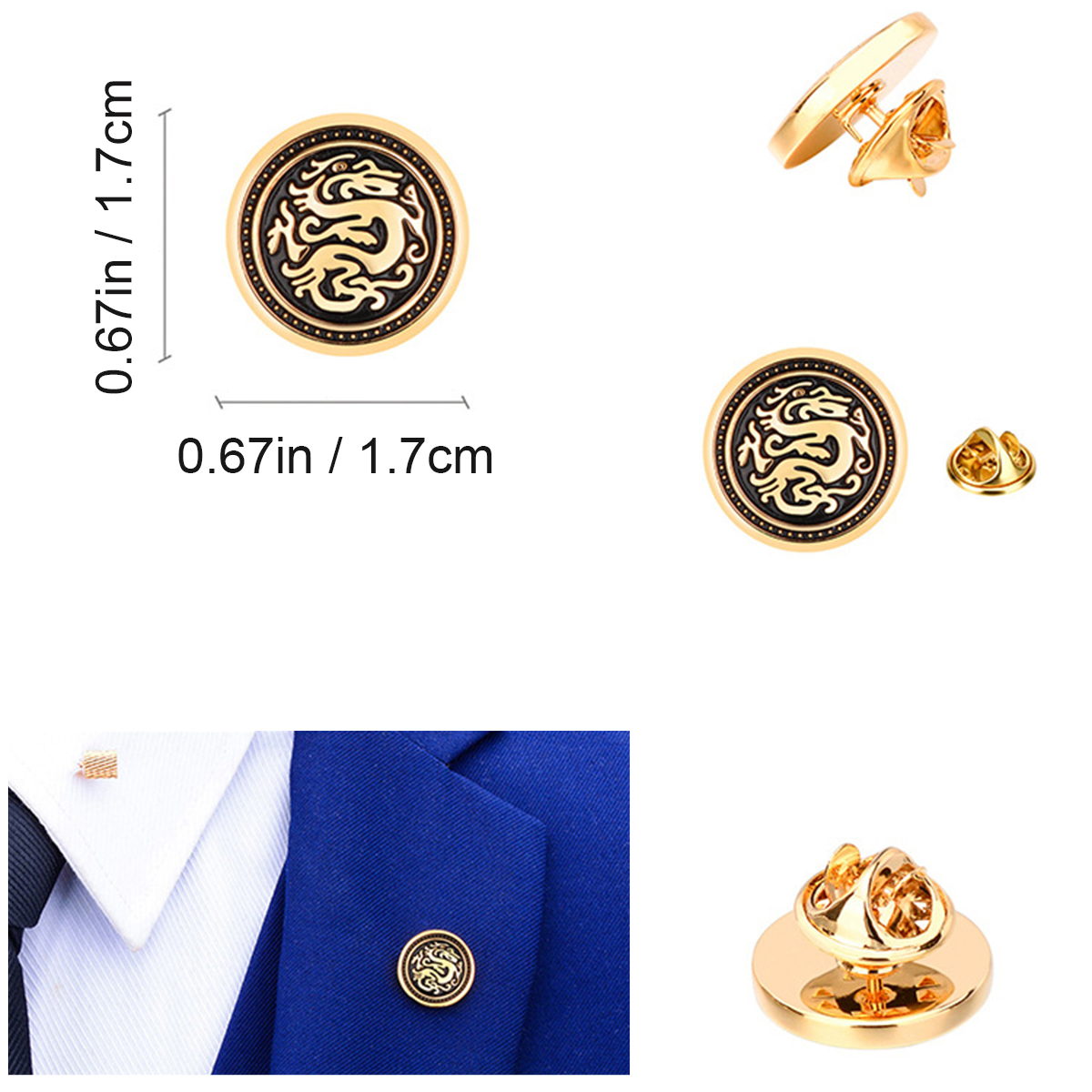Gold dragon round lapel pins badge Cufflinks Sets thumbnail 2