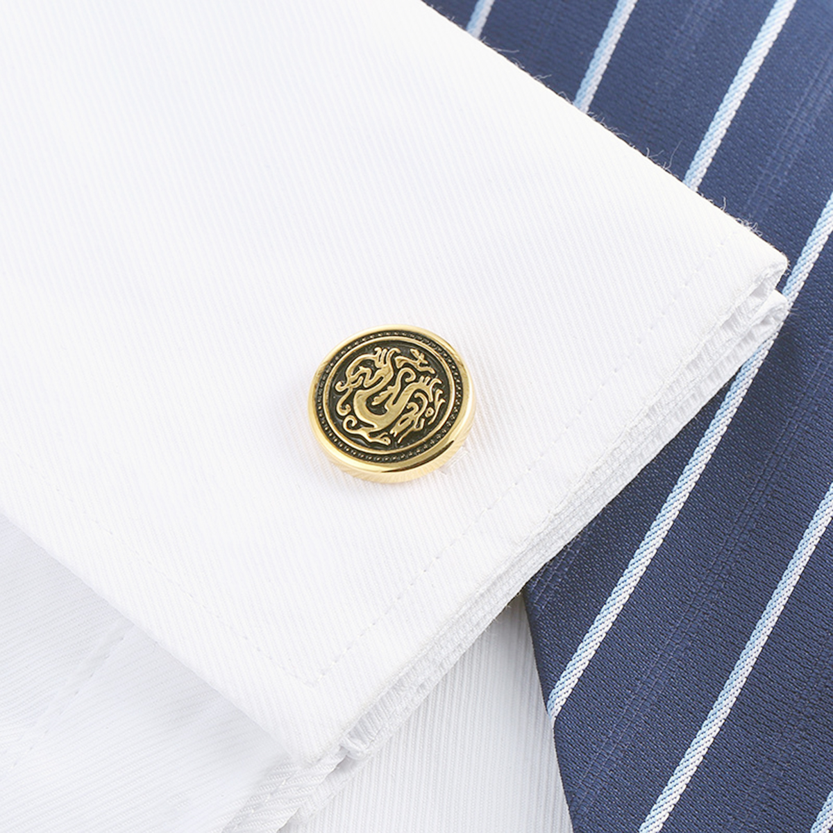 Gold dragon round lapel pins badge Cufflinks Sets thumbnail 3
