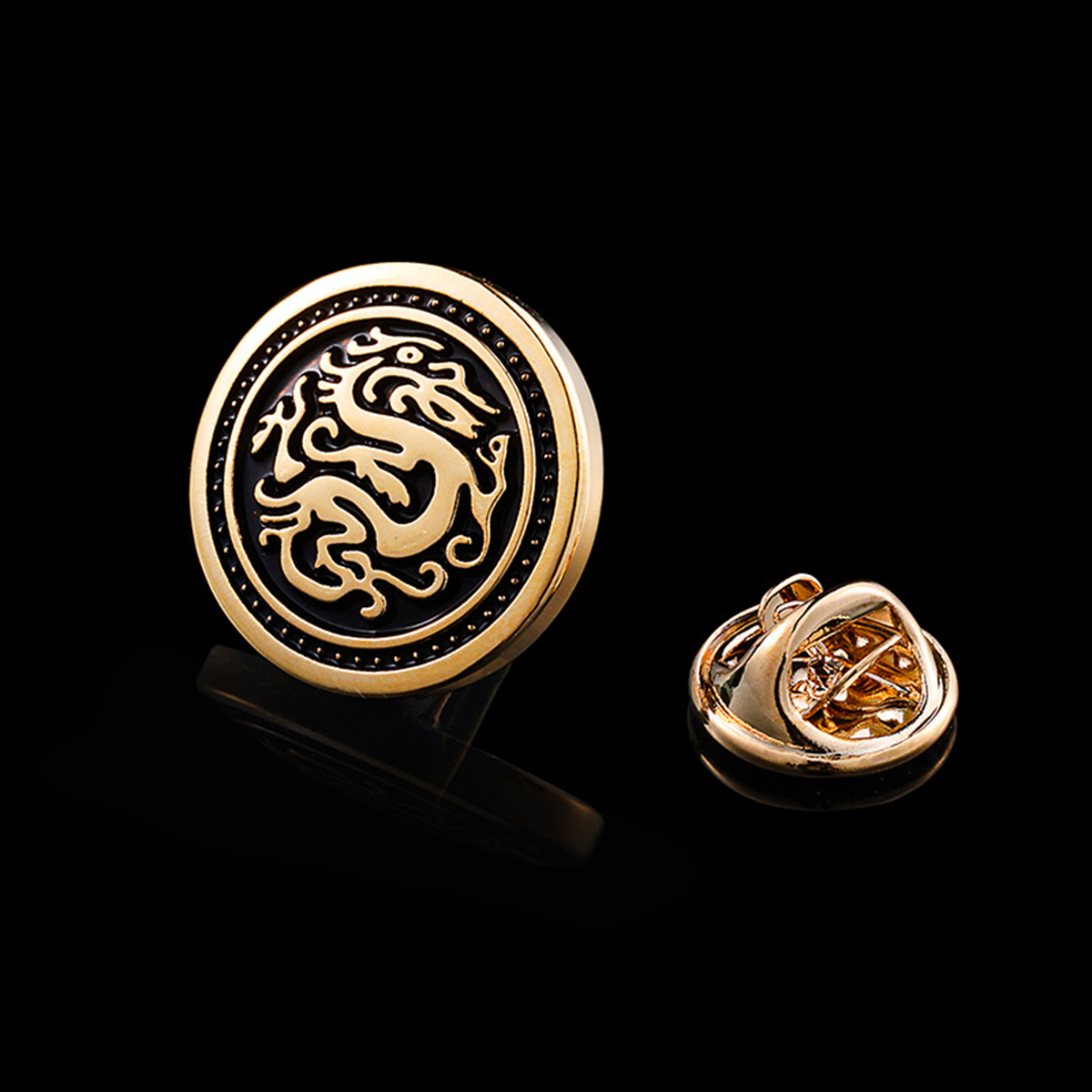 Gold dragon round lapel pins badge Cufflinks Sets thumbnail 4