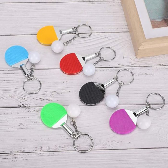 Table Tennis Keychain, Mini Pingpong Keyrings with Table Tennis Racket Sports Keyring for Bags Backpack