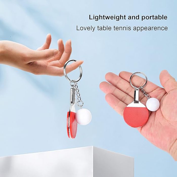 Table Tennis Keychain, Mini Pingpong Keyrings with Table Tennis Racket Sports Keyring for Bags Backpack