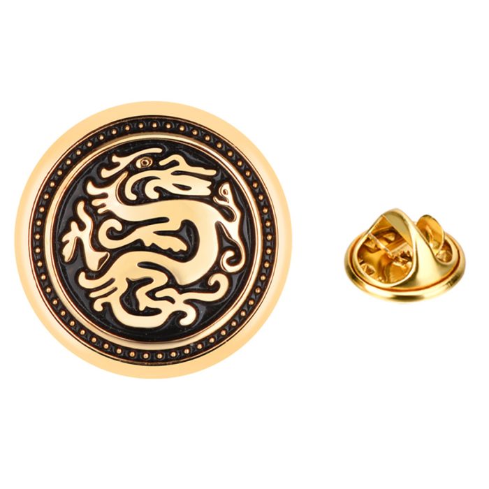 Gold dragon round lapel pins badge
